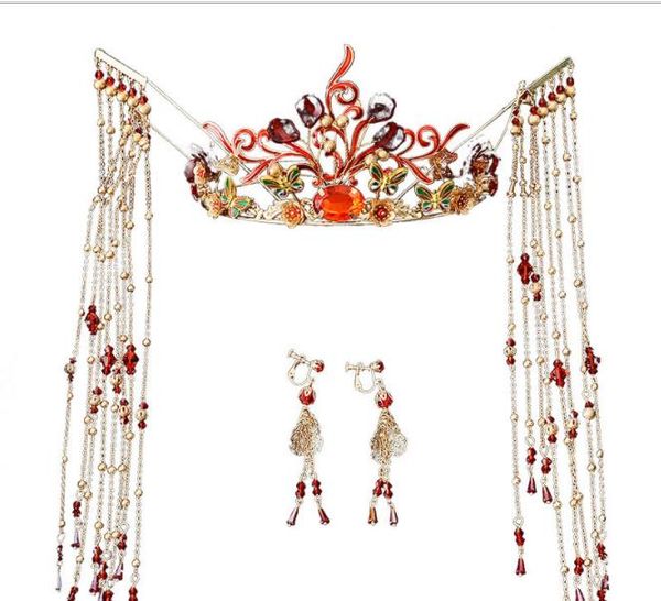 

невеста 2018 новый китайский стиль костюм, бахрома, шаг, встряхнуть, корона, тост, свадебные аксессуары ручной работы, Slivery;golden