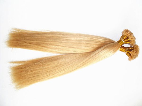 

brazilian human virgin remy hair silk straight hair product pre-bonded hair extensions blonde color thick end, Black
