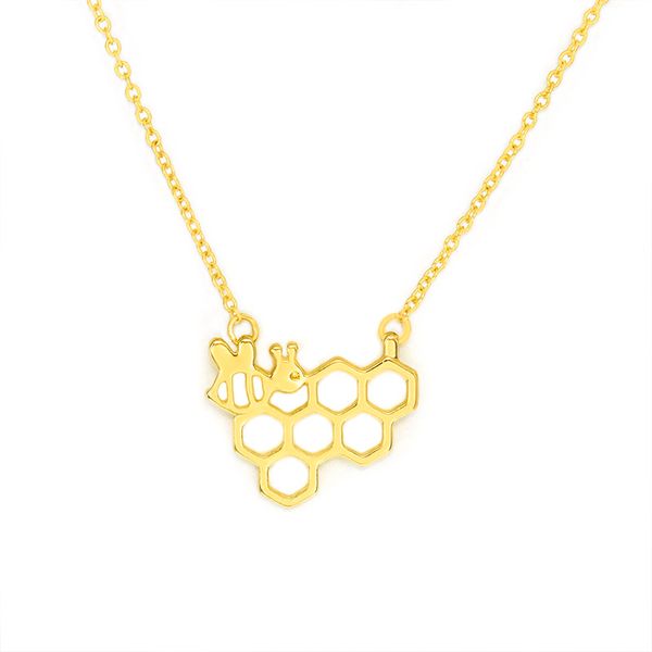

unique jewelry cute simple fashion honeycomb bee pendant hollow choker necklace for women nice girl minimalist party gift, Silver