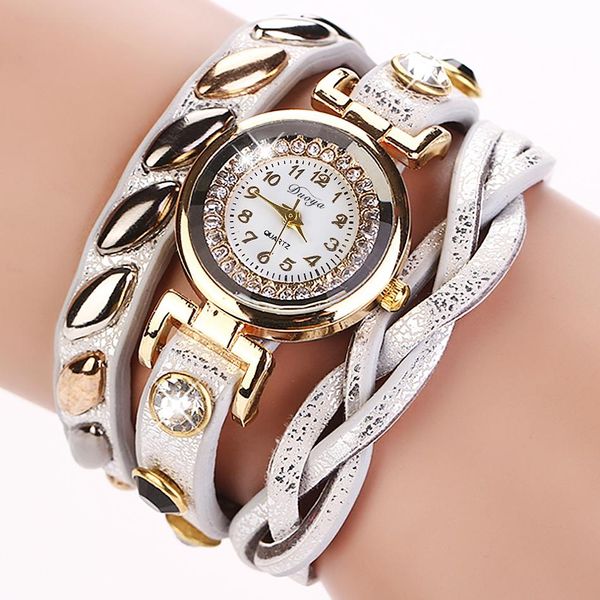 

woman quartz wristwatch leather rivet chain bracelet watch, Slivery;brown
