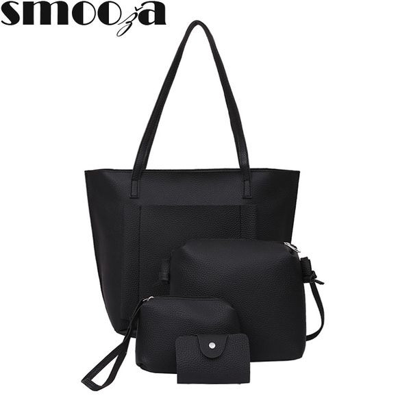 

smooza 4pcs/set 2018 top-handbag big capacity female bag fashion shoulder bag purse ladies pu leather crossbody