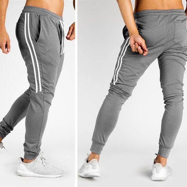 

men striped elastic waist long casual pants slim fit trousers, Black