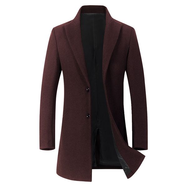 

fall simplicity winter coat long men thick jacket turn-down collar solid single breasted pockets red grey mens black trench, Tan;black