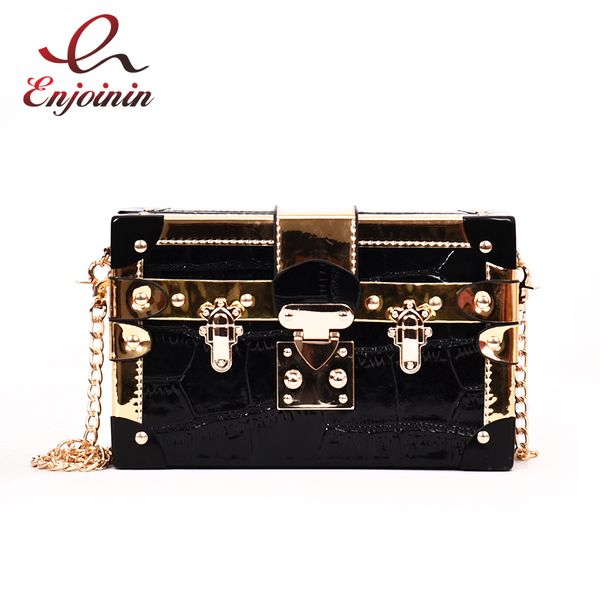 

Splice Color Metal Buckle Box Style Fashion Ladies Clutch Bag Chain Purse Shoulder Bag For Women Handbag Mini Messenger Flap