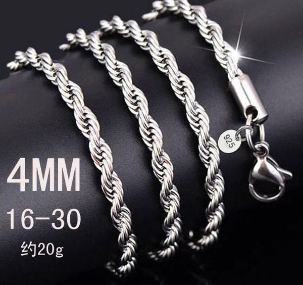 

2018 classic 4mm twisted rope chain necklace 16-24inches fashion men necklace plating 925 sterling silver jewelry