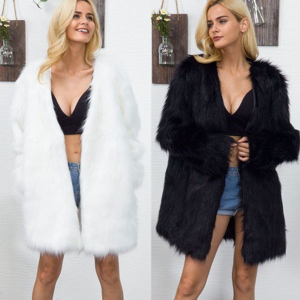 

fashion v-neck faux fur women long fur coat mt0828, Black
