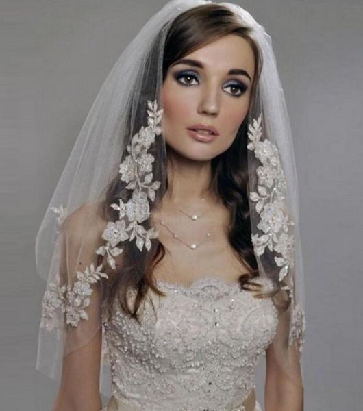 In Stock White Ivory Short Lace Appliques Two Layer Beaded Elbow