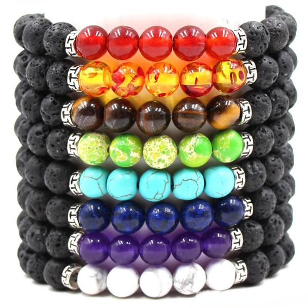 

sell volcanic stone chakras yoga elastic force bracelet hand string, Black