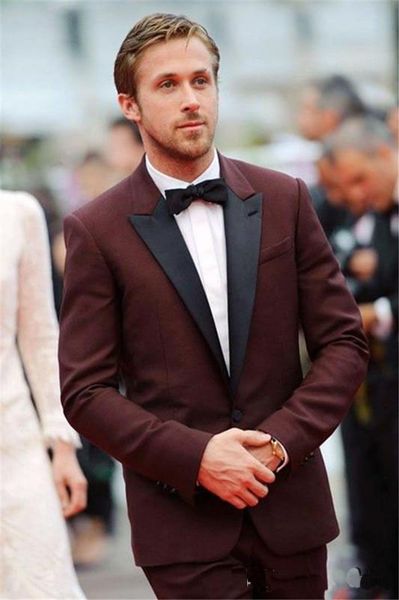 

2018 burgundy wedding groom tuxedos two piece one button black peaked lapel custom made groomsmen suits (jacket+pants ), Black;gray