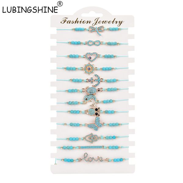 

lubingshine boho браслеты шарм браслеты синий камень якорь сердце бабочка любовь бесконечности браслет ювелирных изделий 12 шт, Black