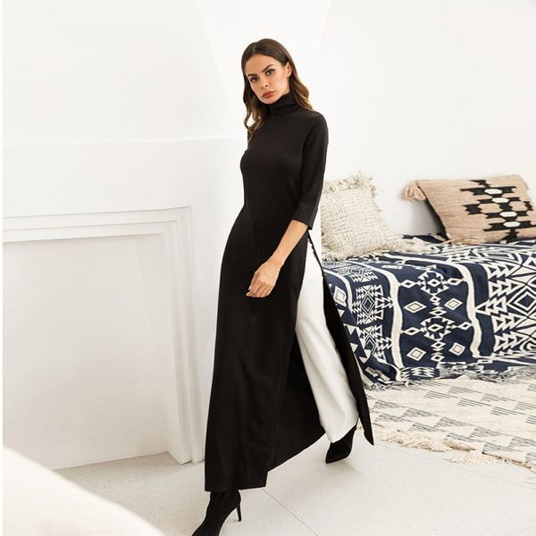 

2021 women's black dress women autumn elegant knitted stretch dresses plus size -to 2xl split skirt, Black;gray