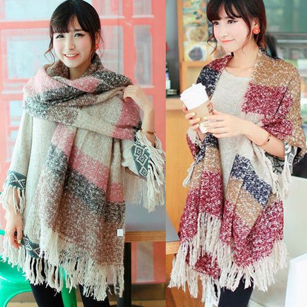 

2018 autumn winter female wool plaid scarf women cashmere scarves wide lattices fashion long shawl wrap blanket warm tippet drop