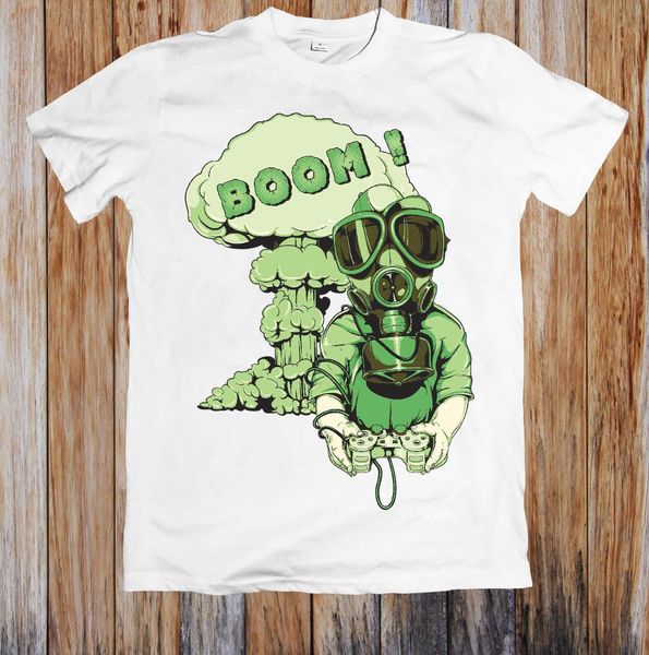 

man making boom with remote t-shirt, White;black