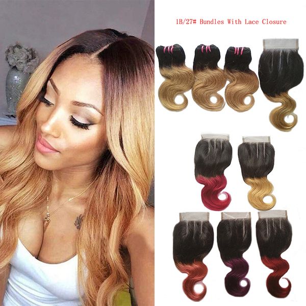 2019 T 1b 27 Dark Root Honey Blonde Body Wave Ombre Human Hair