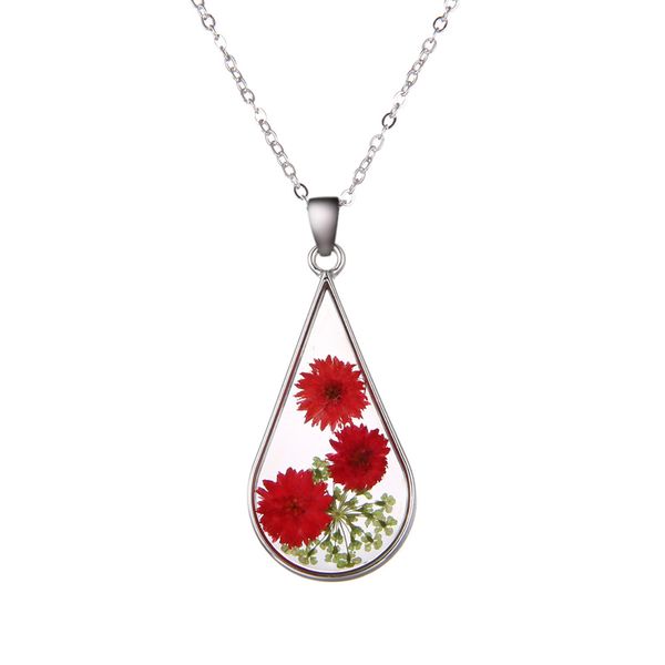 

2018 new fashion natural real orange blue decorative dried flowers pendant necklace dry metal glass necklace sweater chain women, Silver