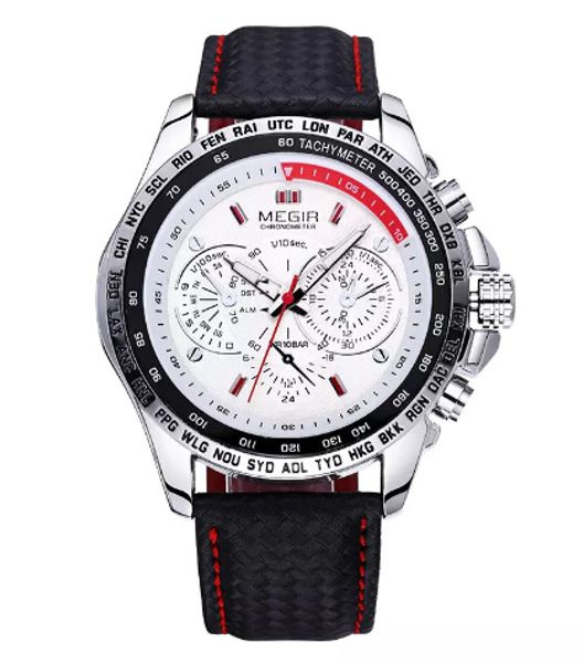 

megir luxury watch sports brand quartz mens watches quartz-watch clock leather strap male wristwatch relogio masculino 2016, Slivery;brown