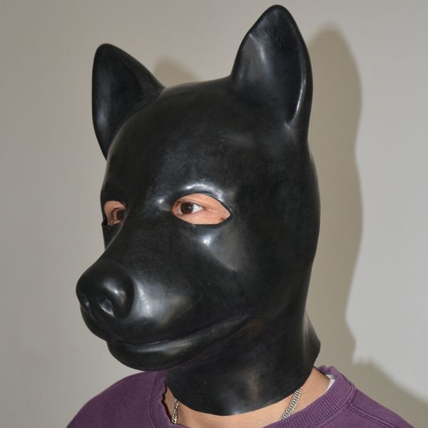 

ls02)fetish latex full head latex pig dog cat leopard wolf horse animal head slave mask rubber hood sm hood suffocate mask, Black