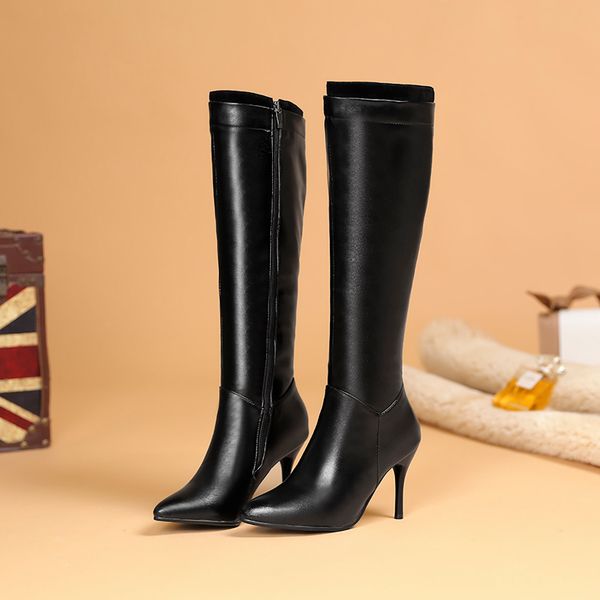 

s.romance women boots woman winter shoes knee high thin heel zip pointed toe good quality size 34-43 2018 new sb378, Black