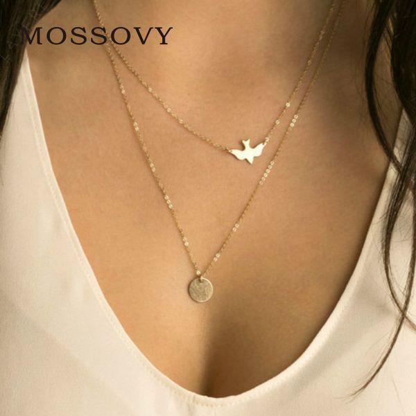

mossovy gold bird layered necklace pendants fashion necklace women minimalist jewelry for women friend gift bijoux femme, Black
