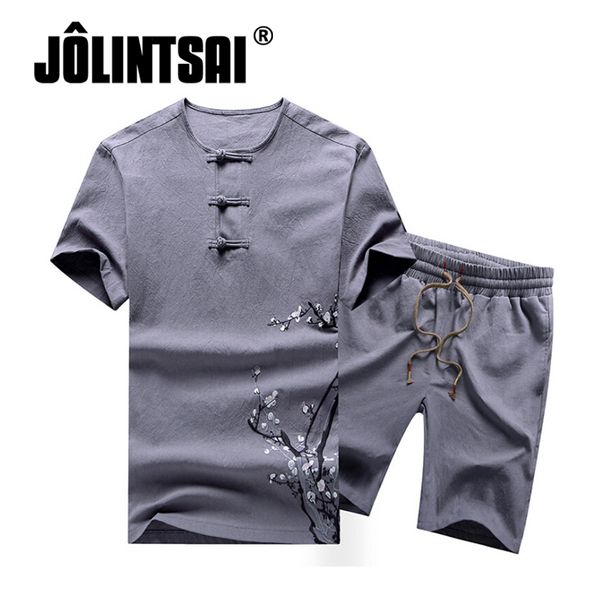 

2018 summer sets chinese style men's sportswear 2 piece set short sleeve men +shorts tracksuit men clothing plus size -4xl, Gray