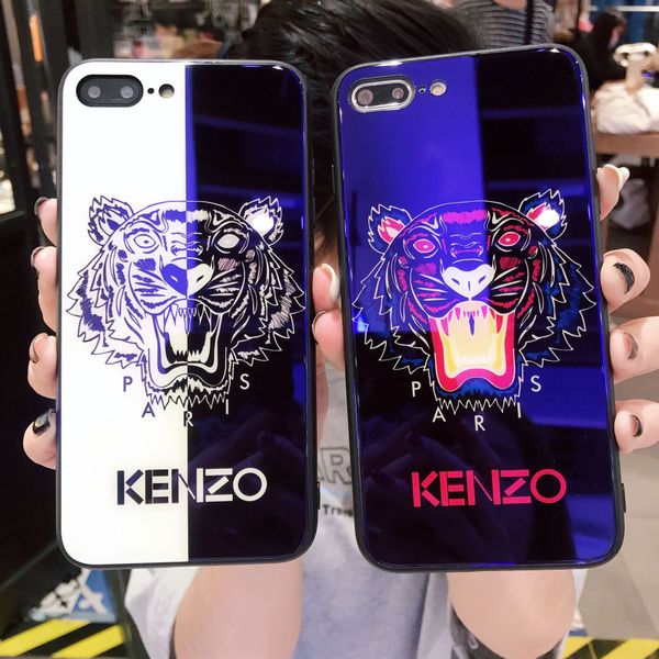 

tiger painted brand blue ray tempered glass i phone case tpu back cover for iphonex 7/8p 7/8 6sp iphone 6/6s 2 color available