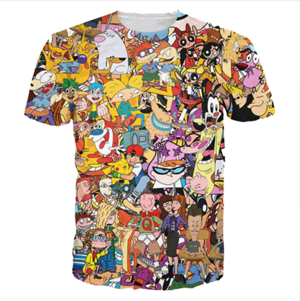 

wholesale-fashion mens/womens summer style cartoon totally 90s funny 3d print casual t-shirt dxr0071, White;black