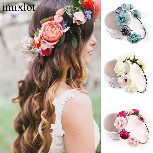 

imixlot bohemia 5 colors flower floral garland exquisite women bride wedding beach tour trip hairband jewelry accessories, Golden;white