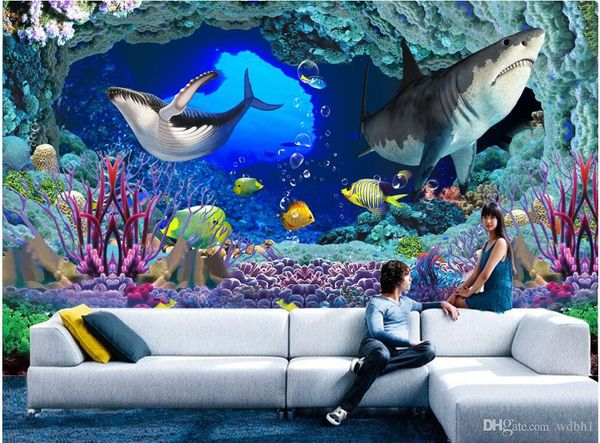 

3d wallpaper custom p non-woven mural underwater world shark whale decoration painting picture 3d wall muals wall paper for walls 3 d