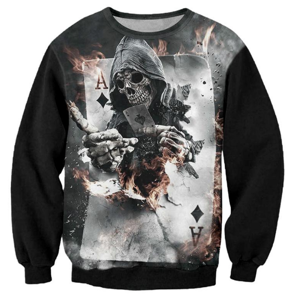 

новая мода женщины / мужчины череп покер harauku стиль смешно 3d печатных crewneck кофты толстовки k128, Black