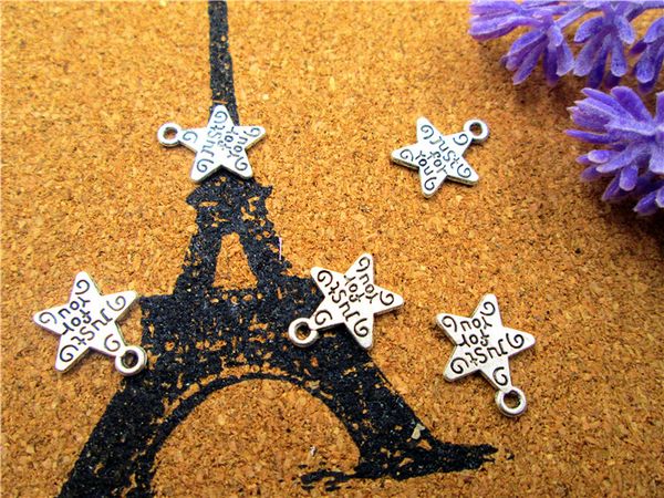 

150pcs--just for you charms,antique silver star "just for you"charm pendants,pentangle,pentagram,tear drop,jewelry making 12x14mm, Bronze;silver