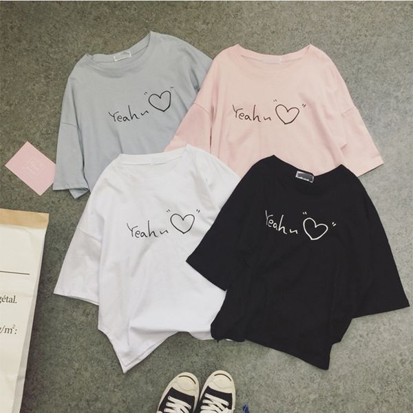 

korean tshirt women short sleeve love print t-shirt ladies summer t shirt harajuku tee shirt femme camisetas mujer verano, White