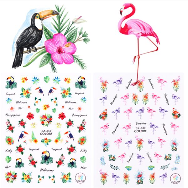 

1 sheet 3d colorful tropical flamingo summer sticker nail art diy adhesive tips nail art decorations women water decals, Black
