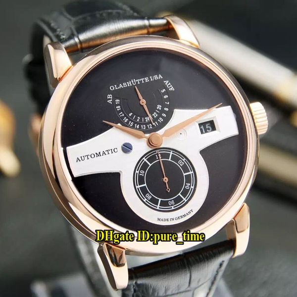 

4 Style Zeitwerk Owl Date Black Dial Glashutte 140.032 Automatic Mens Watch Rose Gold Case Leather Strap High Quality Gents Watches