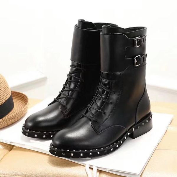 

2018 new arrival womens martin rivet ankle booties ladies knight real leather winter boots size 35-40, Black