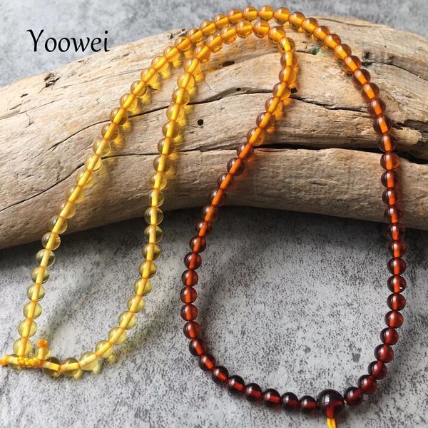 

yoowei new 4mm rainbow amber necklace for women 46cm diy genuine round beads 100% real natural baltic amber jewelry wholesale, Silver
