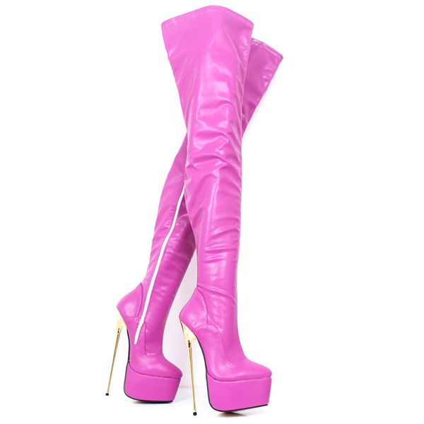 

Womens 22CM Extreme High Heel Gold Metal Heel 6Cm Platform Unisex Sexy Fetish Stiletto Zip Party Over The Knee Thigh Long Boots