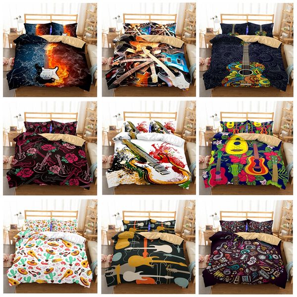 Wholesale Art Guitar Pattern Bedding Set Queen Duvet Covers Pillow