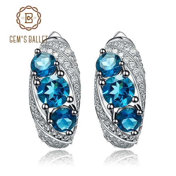 

gem's ballet natural london blue z gemstone stud earrings 925 sterling silver earrings for women engagement fine jewelry, Golden;silver