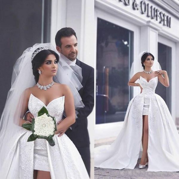 2018 Said Mhamad Spitzenhochzeitskleider mit langer abnehmbarer Schleppe, bauschige Brautkleider, saudi-arabisches Dubai-Brautkleid