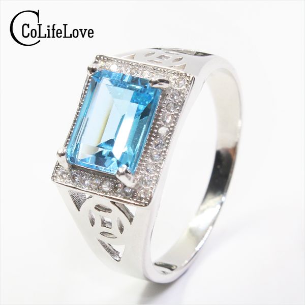 

100% natural z ring classic solid 925 sterling silver ring for man emerald cut 7mm*9mm fairless light blue z christmas, Golden;silver