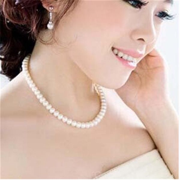 

whole saledelicate jewellery clavicle chain chocker simulated big pearl necklace bridal jewelry womens necklace female white wedding gifts, Golden;silver