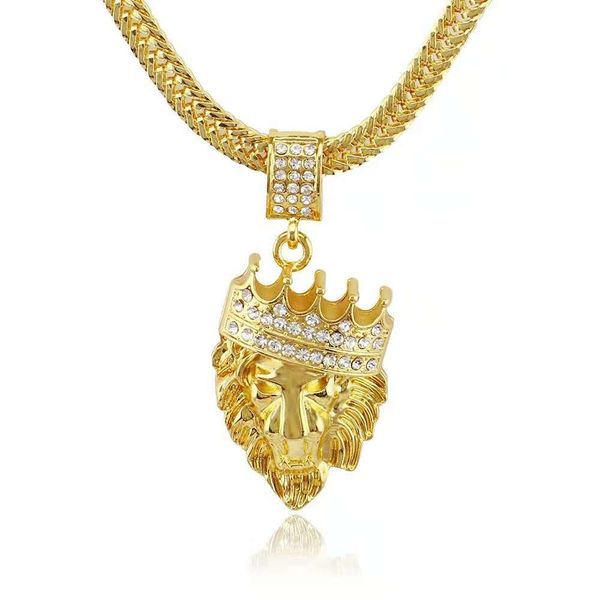 

hip hop iced out pendant necklace crown lion head pendants gold chain necklaces mens diamonds 18k real gold plated luxury designer jewelry, Silver
