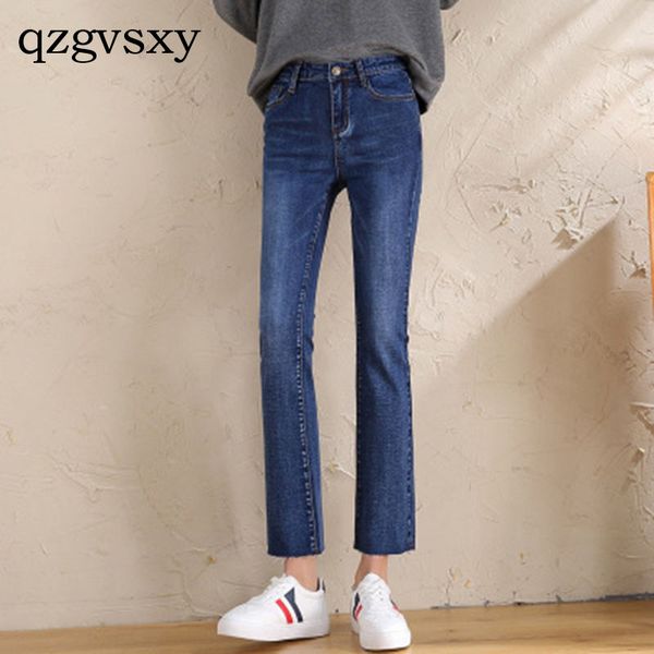 

2018 spring new fashion micro-horn jeans wild women's nine-point jeans, Blue