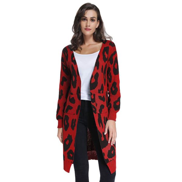

winter sweater leopard cardigan women's sweater new knit jacket multicolor optional casual wild high street simple style leo, White;black