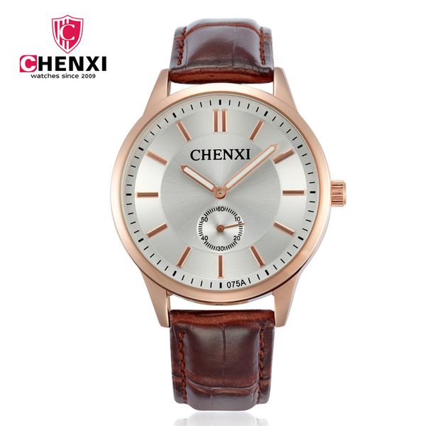 

fashion chenxi brand watch man luxury watches leather strap bracelet gold clocks lovers gift couple men woman lover wristwatches, Slivery;brown