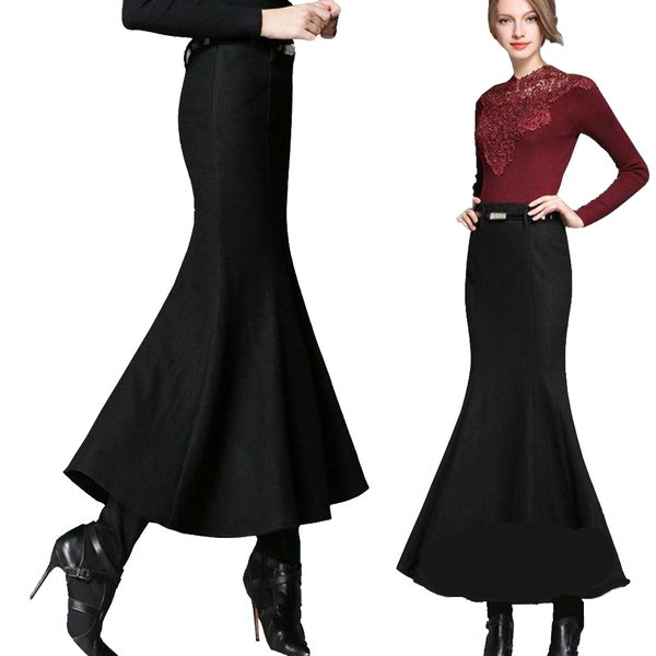 

2018 autumn fashion flare woolen skirts business casual korean elegant bodycon skirt f0109 black gray colors