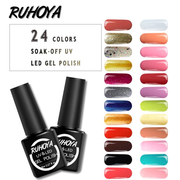 

ruhoya nails art vernis semi permanent uv one step nail gel polish 8ml 3 in 1 uv gel soak off no need base coat for varnish, Red;pink