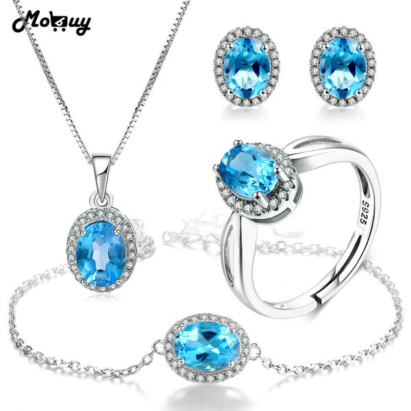 

mobuy 5pcs natural gemstone blue classic z 4pcs jewelry sets 100% 925 sterling silver for women party fine jewelry v039ehnr, Black