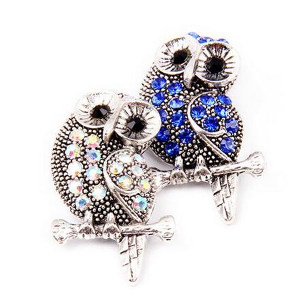 

metal owl snap button crystal rhinestone snap button charm fit diy 18mm bracelet&necklace jewelry 10pcs/lot, Golden;silver