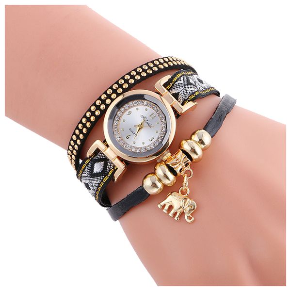 

fulaida rhinestone watches elephant pendant wrap leather wrist watch women watch, Slivery;brown